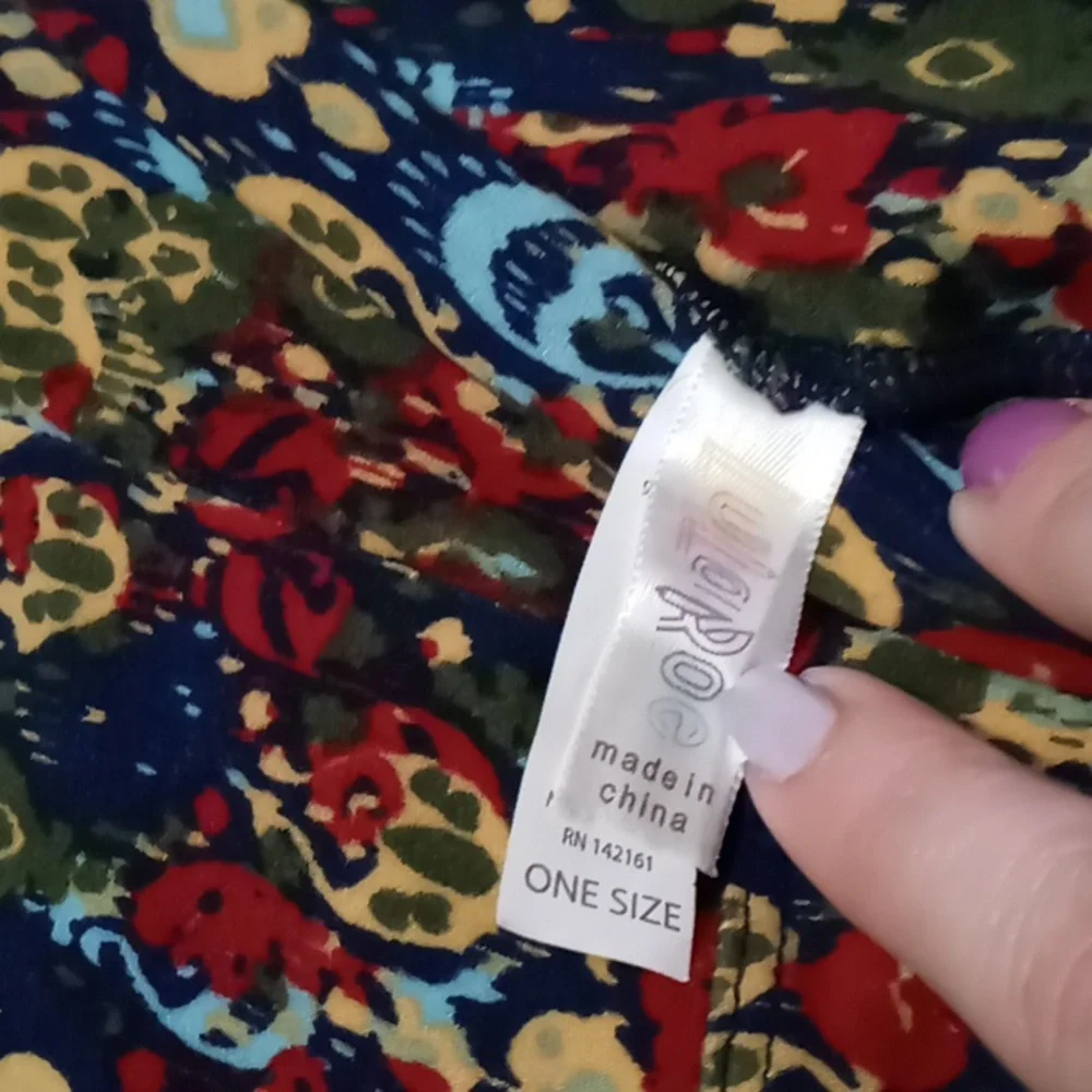 LuLaRoe Dark Blue w Bright Color Patterned Leggings One Size - Picture 5 of 5